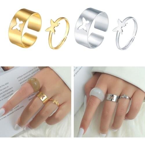 4 PCs Unisex Butterfly Ring Hollow Ring Ins Girl Vintage Ring Opening Adjustable Ring Butterfly Ring Set For Women Men