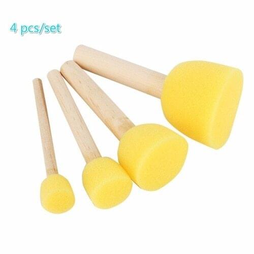 4pcs Round Stencil Sponge Foam Brushes Wooden Handle for Furniture Art Crafts Stenciling Painting Tool