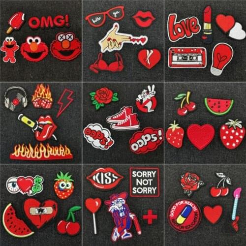 5Pcs/lot Cartoon Cute Animal Ghost DIY patches Sesame Street Elmo Embroidery Badge For Clothing Red HEART Ironing Sticker Stripe