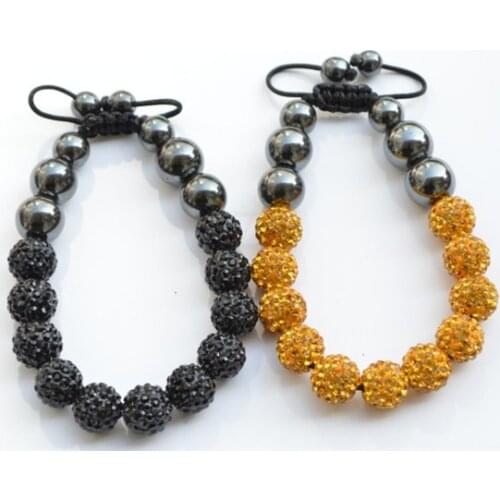 Hr4ng 10mm gold and black mix Hotsale Best Micro Pave Disco Ball Beads Bangles Bracelet crystal