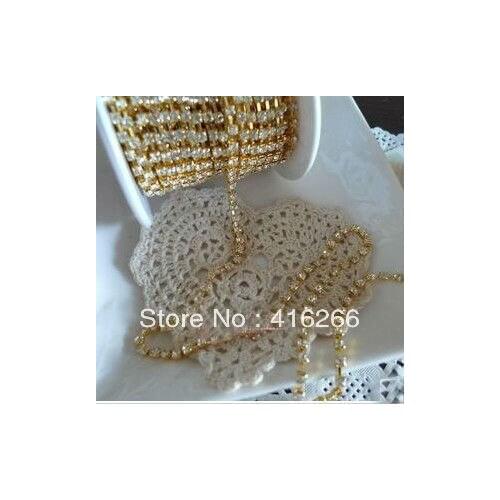 Free shipping!10yards/roll, Claw chain,Gold chain Rhinestone cup chain ,ss10 Crystal stone,garment accessories,Tube packaging