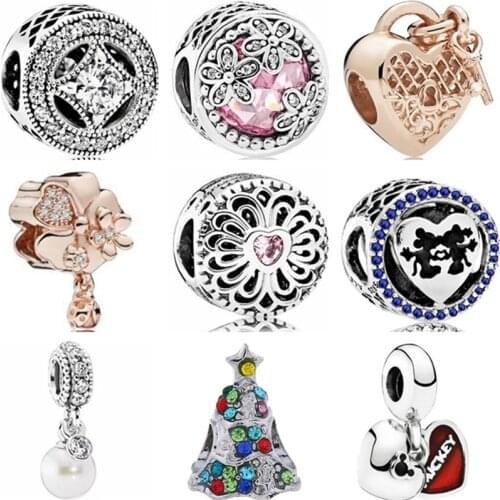 Btuamb High Quality Crystal Hollow Dress Tree Bear Sock Dog Lantern Charms Beads Fit Pandora Bracelets for Women Making Jewelry