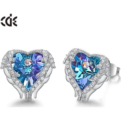 CDE Stud Earrings Embellished with Crystals from Swarovski Women Earrings Angel Wing Heart Earrings Fashion Ear Jewellery Gifts