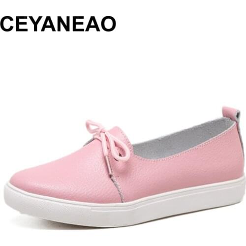 CEYANEAO Autumn Lovely Women Shoes Genuine Leather Women Flats Shoes Moccasins Single Solid Ballet Causal Shoes Woman Loafers