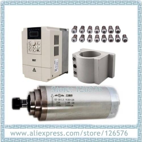 GDZ100-3.2 ER20 water cooled 3KW /3.2kw spindle motor 24000RPM + Frequency VFD inverter + 100mm clamp + ER20 1-13mm