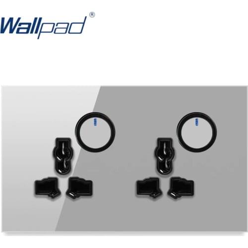 Dual 3 Pin MF Socket With On Off Switch 146*86mm Wallpad Grey Tempered Glass Panel Wall Power Socket Outlet Grounded