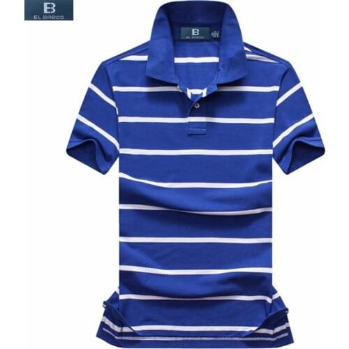 [EL BARCO] Men Summer Short Sleeve Stripe Cotton Casual Polo Shirt Slim Breathable Luxury Designer Blue Red Male Shirts Tops BL2