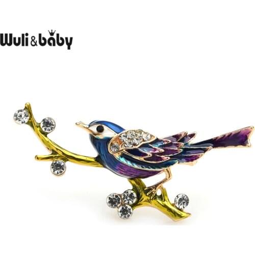 Wuli&baby Sing Song Bird Brooches For Women Enamel Rhinestone Bird Weddings Party Office Brooch Pins Gifts