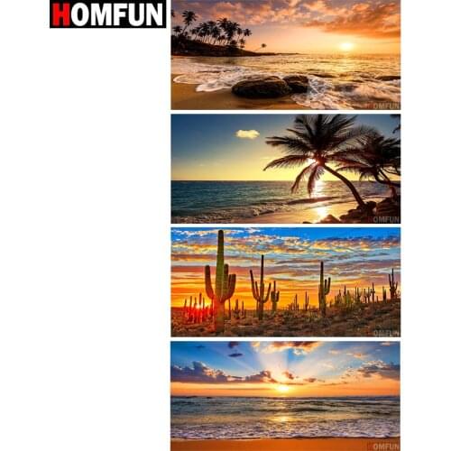 HOMFUN 5D Diamond Painting "Seaside sunset scenery" DIY Full Rhinestones Drill Cross-stitch Square Round Diamond Embroidery