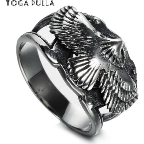 Cool Punk Motor Biker Eagle Ring Men Women 316L Stainless Steel Flying Eagle Ring Vintage Unisex Fashion Jewelry