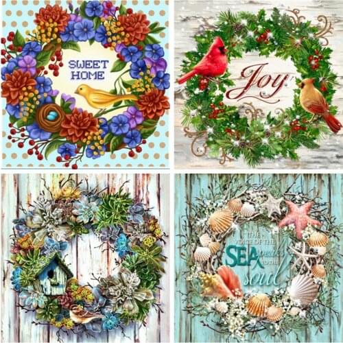 Huacan Square/round Diamond Painting Full Drill Christmas Wreath Embroidery Mosaic Home Decor Cross Stitch Hobby Gift