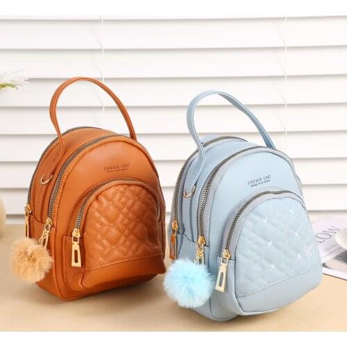 College Style Fashion Backpack For Women Lovely Fluff Ball Maiden Bag PU Leather Three-Layer Large Capacity Daily Lady Backpack