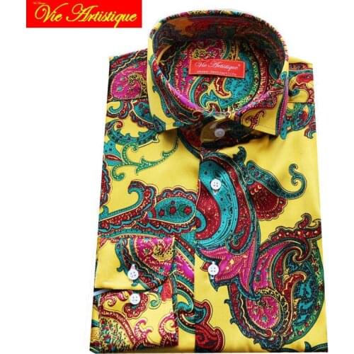 Custom tailor made women' Mens bespoke silk floral shirts business formal wedding ware blouse golden paisley flower fashion