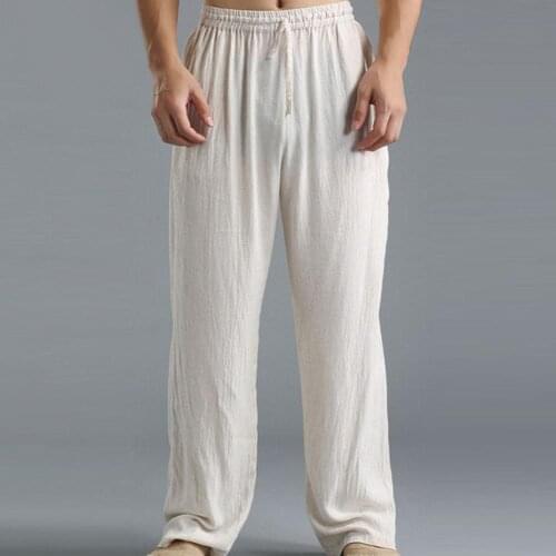 Men pants trousers fashion Plus Size Men Cotton Linen Long Pants Elastic Waist Loose Straight Trousers