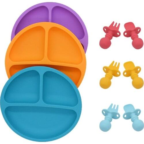 Baby Silicone Dining Plate Set Waterproof Soft Infant Fork Spoon BPA Free Kitchen Portable Feeding Dinner Plates Bowls Set