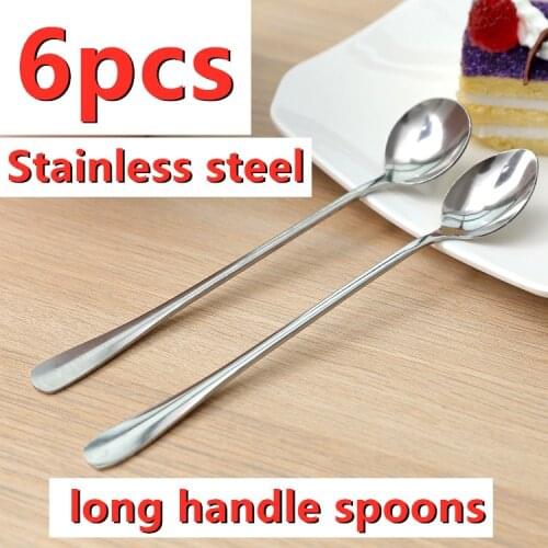 Stainless Steel Coffee Spoons 6PCS Tea Spoons Long Handle Ice Cream Dessert Sundae Spoons Kitchen Hot Cutlery Drinking Tableware