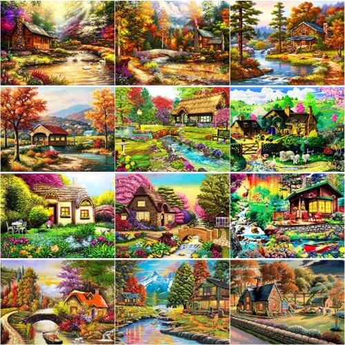 New 5D DIY Diamond Painting Full Square Round Drill Scenery House Diamond Embroidery Autumn Scenery Cross Stitch Home Decor Gift