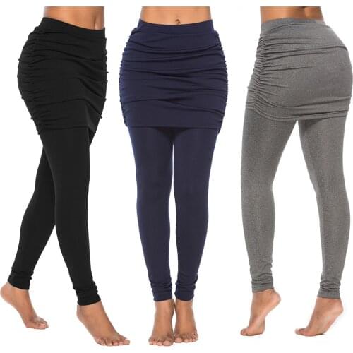New Arrival Women Leggings Hip Side Pleated Slim Sexy Fake Two Skirted High Waist Fashion Running Pants