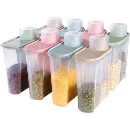 PP Food Storage Box Plastic Clear Container Set with Pour Lids Household Kitchen Storage Bottles Jars Dried Grains Tank 1.9L-3LL