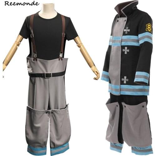 Shinra Kusakabe Cosplay Full Set Hat Fire Force Enen no Shouboutai Fire Brigade Costume Asa Boiru Coat Pants Uniform Men Clothes