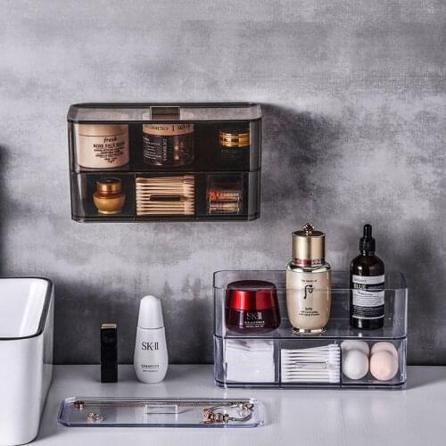 Transparent Wall-Mounted Cosmetic Storage Box For Bathroom And Dresser Make Up Organizer Waterproof Plastic Storage Container