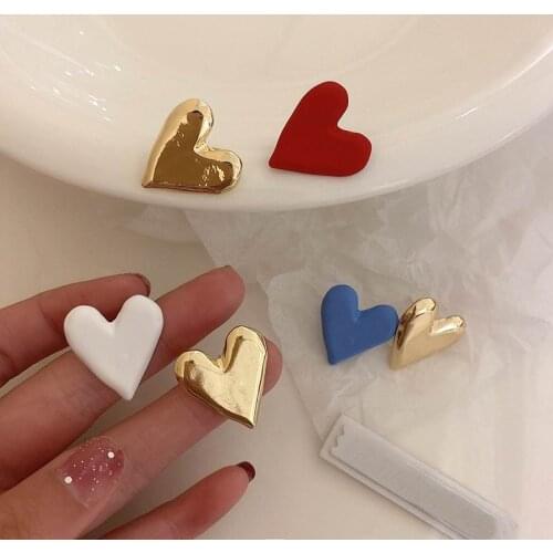 Candy Colors Heart Earrings For Women Etrendy New Jewelry Korean Style Temperament Simple AB Earring Wholesale