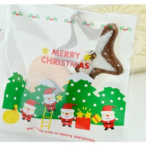 Snowmen Tree Pattern Plastic Gifts Bag Self-adhesive Bake Cookies Biscuit for Christmas Candy Decor 50pcs/bag
