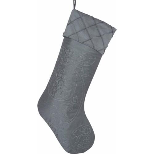 Sorrento Elegant silver Christmas stocking with scroll embrodery and Sequin Sparkle Luxury cuff stocks 10*19"