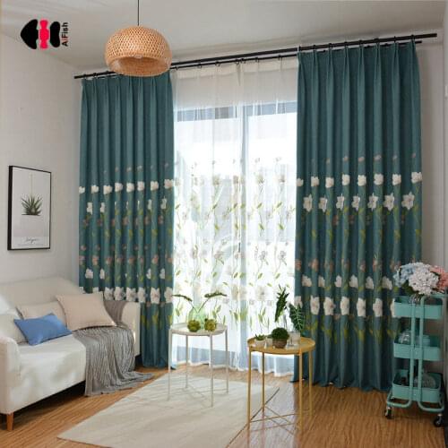 Countryside Pastoral Modern Floral Embroidered Curtains for Bedroom Delicate Sheer Blackout Window Treatment Blinds JS41C