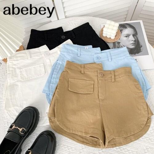 Korean versatile solid color Shorts irregular high waist design single pocket casual wide leg Shorts 2021 New Summer