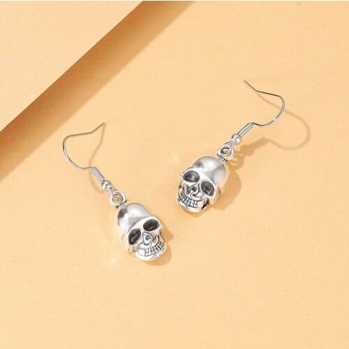Vintage Silver Color Skull Earrings for Women Party Jewelry Aretes De Mujer Punk Piercing Stainless Steel Earrings Halloween