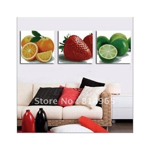 Embroidery 3 Sets (1 lot=3 Sets) Top Grade Triptych Orange Strawberry Lemon Fruits Cross Stitch----5-15Business Days