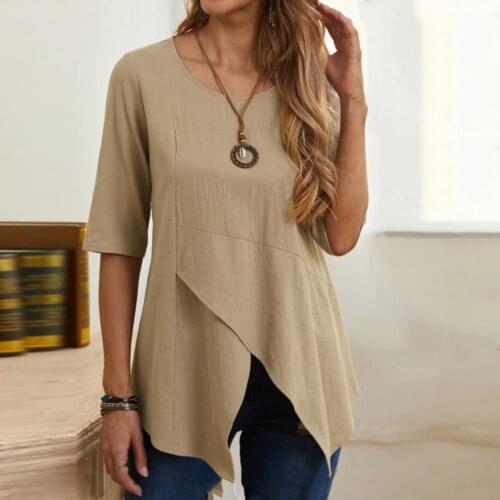 Women Top Half Sleeve Irregular Hem Casual T-shirt Quick Drying O Neck Solid Color Women Losse Pullover T-Shirt Plus Size Tees