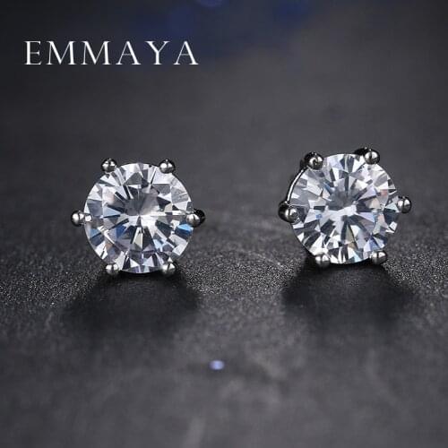 Emmaya New White Crystal Zircon Earrings Brinco Circle Round Stud Ear For Women Fashion Crystal Jewelry