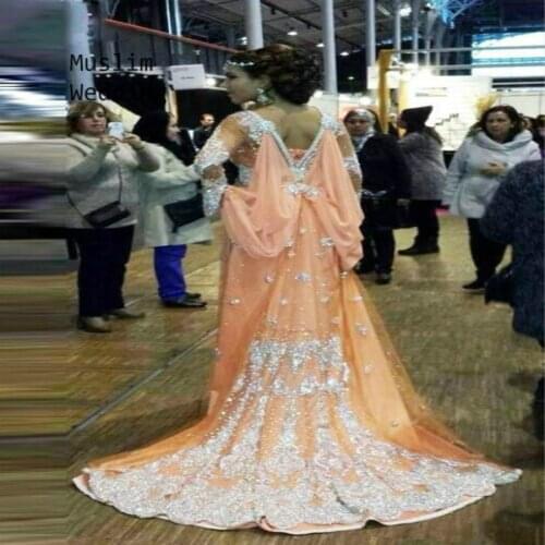 Luxury Indian Arabic Evening Dress 2020 Bling Sexy Backless Crystal Formal Prom Dresses Long Sleeve Sweep Train Women Party Gown