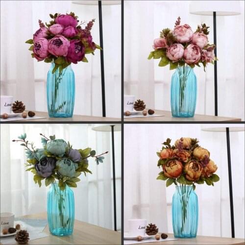 1 Bouquet 10 Heads Vintage Artificial Peony Silk Flower Wedding Flowers Party Office Home Decoration
