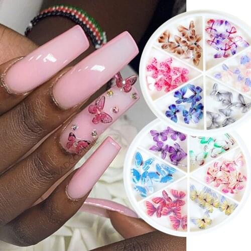 1 Box 3D Butterfly Nails Rhinestones Nail Art Decorations Butterflies Charm Glitter Rhinestone Tips Crystal Glass Diamond Gems