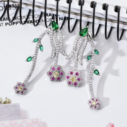 2021 New Crystal Earrings Drop Dangle Ear Stud For Women Long Cuff Earring For Ladies Women Round Jewellery Birthday Gifts