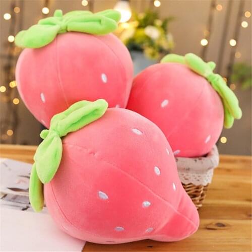 22cm Pink Strawberry Soft Plush Food Fruits Toy Down Cotton Stuffed Strawberries Plants Plushie Decor Kids Gift Home Decoration
