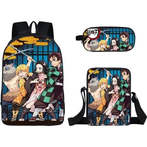 Anime Demon Slayer Kimetsu No Yaiba School Bag For Teen Girl Boy Children 3pcs Set Backpack Mochila Schoolbag Kids Bagpack