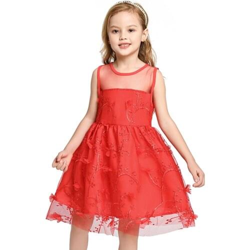 Appliques Ball Gown Girls Party Wedding Dress Child Sumer Sleeveless Clothing Elegant Frocks Red Yellow Princess Dress Vestidos