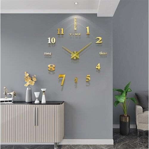 Big Wall Clock Quartz 3D DIY Clocks Acrylic Mirror Stickers Oversized Wall Clock Home Office Kitchen Home Decoration