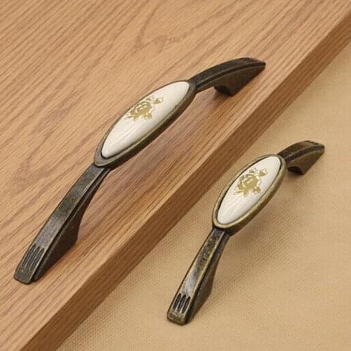 96mm Bronze Kitchen cabinet handle Ceramic drawer pull knob Antique brass dresser pulls Cupboard wardrobe furniture door handles