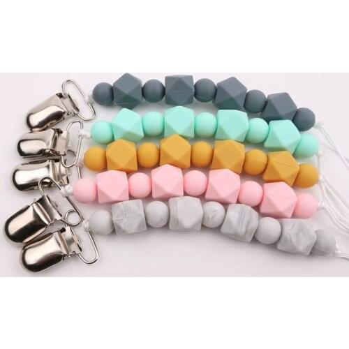 Silicone Teething Pacifier Clips Chain Food Grade Silicone Beads Pacifier Chain Holder For Nipples Baby Chew Toys Gift
