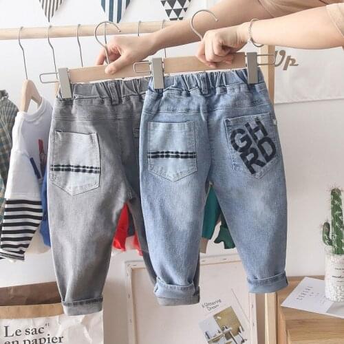 Childrens Jeans 2021 Spring Autumn New Baby Boy Casual Loose Denim Pants Korean Letter Big PP Loose Trousers For Boy Kids Jeans