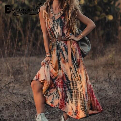 Everkaki Strap Maxi Dresses Women Boho Print Oversized Pockets Ladies Summer Beach Party Plus Size Slip Long Dress Female 2021