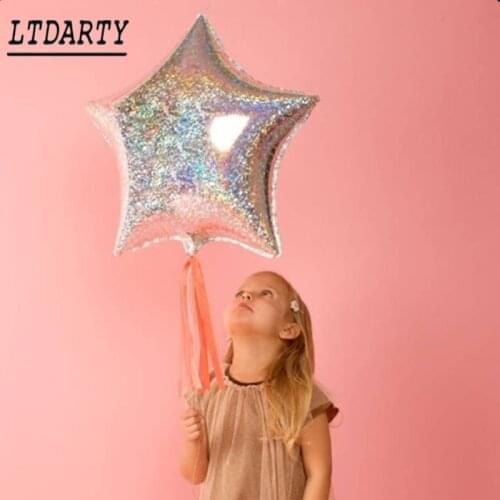 5pcs18inch laser five-pointed star foil balloon birthday holiday wedding bar decoration supplies baby toys silver stars