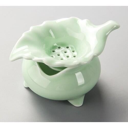 Tea Strainers Filter Porcelain Oolong Pu 'er Tea Coffee Tea Infuser Mesh Diver Leaf Shape Celadon Glaze Tea Infusor D017
