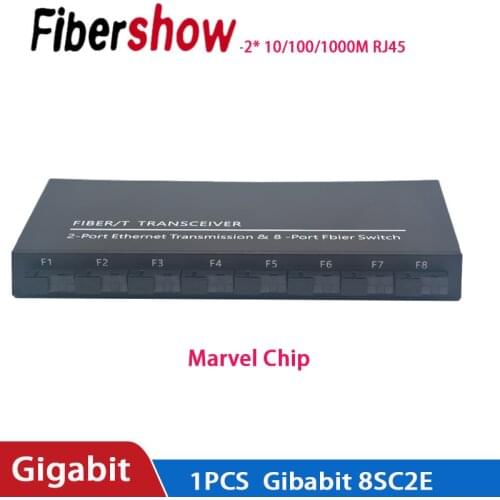 Gigabit Ethernet switch Ethernet Fiber Optical Media Converter 8 Port 1.25G SC 2 RJ45 10/100/1000M 5V3A