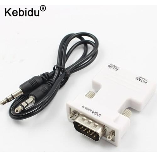 Kebidu 3.5 mm Audio Jack Converter Adapter Female to Male Plug and Play HD 1080p HDMI-compatible to VGA Audio Video Signal